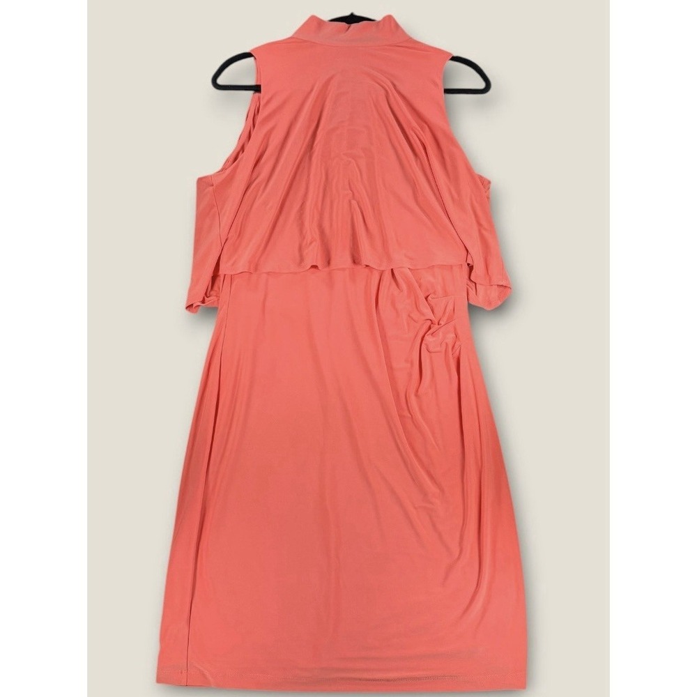 Lauren Ralph Lauren Coral Dress 14 Cold Shoulder Mock Neck Capelet Ruched Midi
